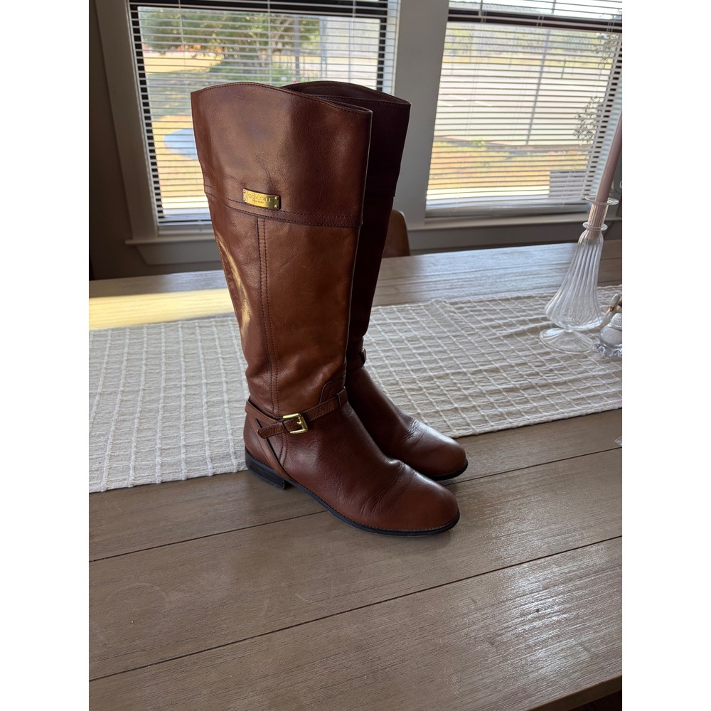 Coach Micha Knee-High Riding Boot chestnut brown gold hardware size 10